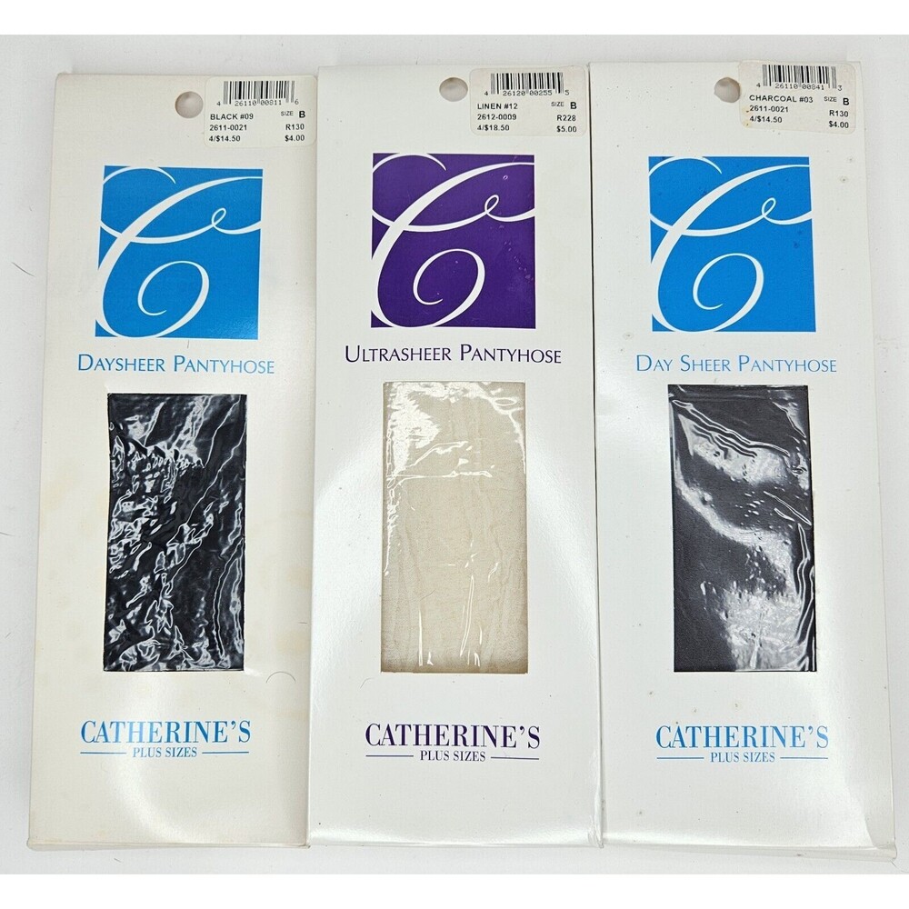 VTG NOS "Catherine's" Linen Charcoal Black UltraSheer Hosiery Size B Lot Of 3